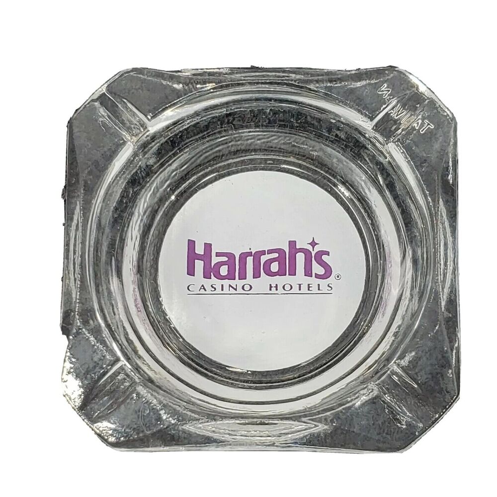 Harrah's Casino Hotels Vintage Clear Glass Ashtray 4 Slot Collectible Square